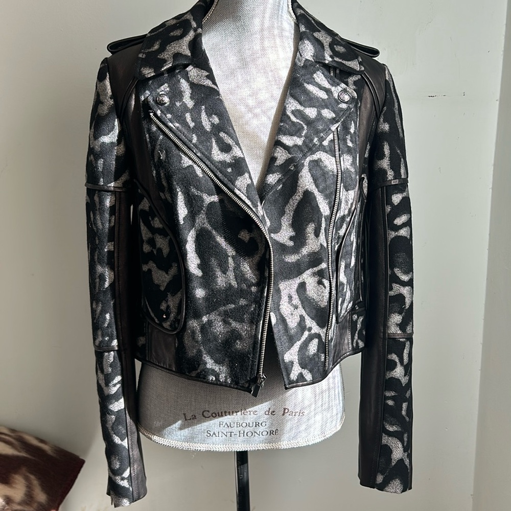 NWT Diane Von Furstenberg Animal Print Motorcycle Moto Jacket 100% Lamb Leather